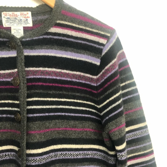 Vintage Striped 100% Wool Cardigan Size 6 Petite - Picture 4 of 7